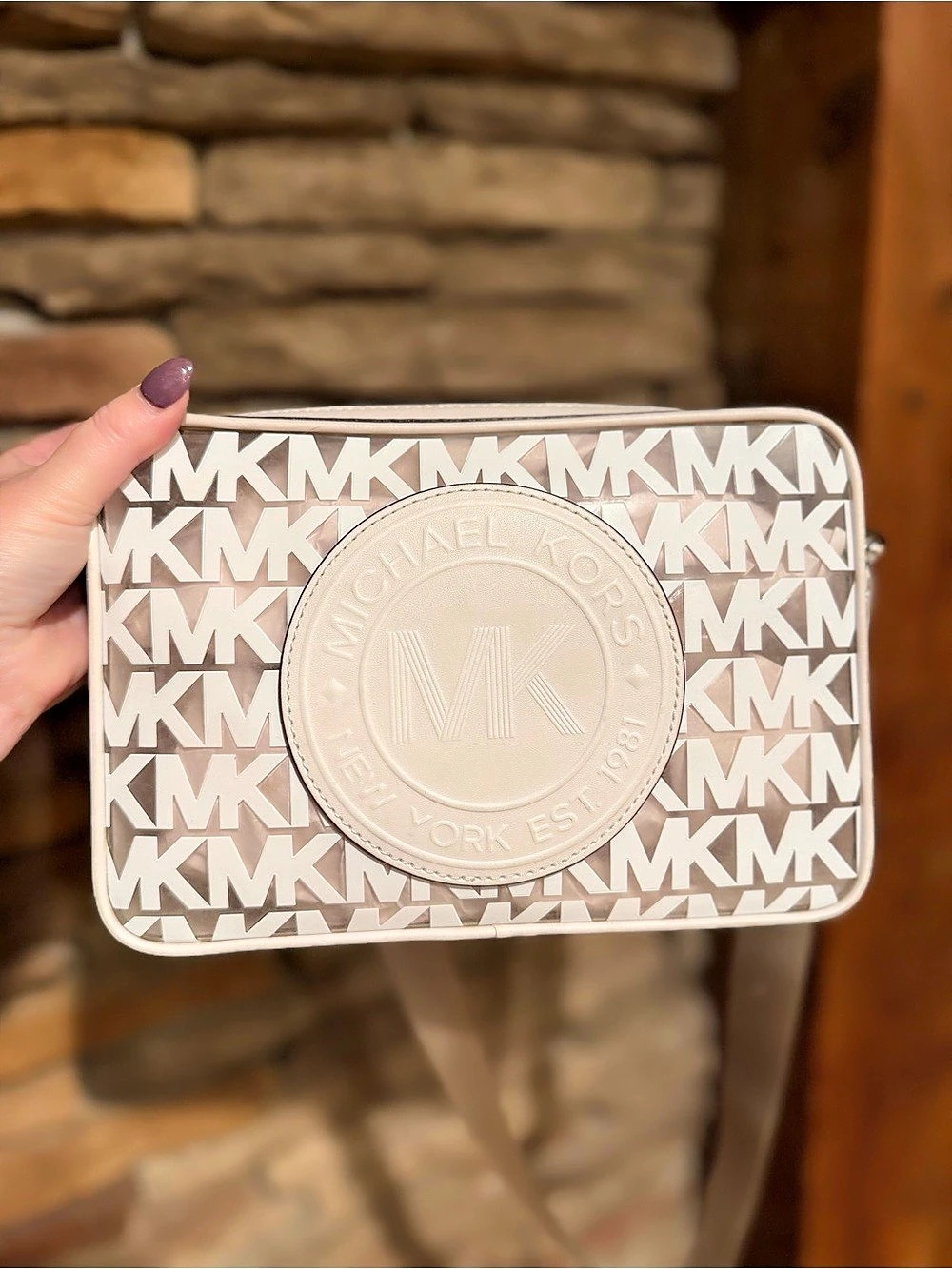 Michael Kors Jet Set Small Signature Logo Camera Crossbody Bag, Cream & Brown